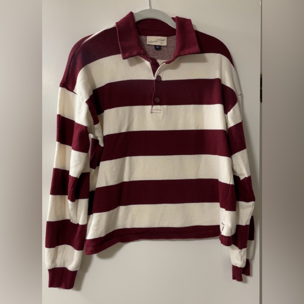 Universal Thread Burgundy & Cream Striped Long Sleeve Top M - Picture 2 of 5